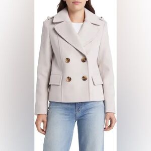 Sam Edelman Cream Pea Coat with Notched Lapels